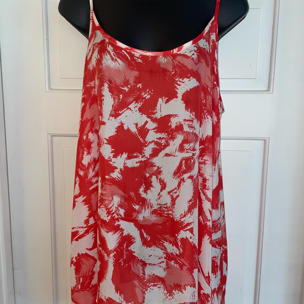 Red and White Abstract Print Tunic with Adjustable straps